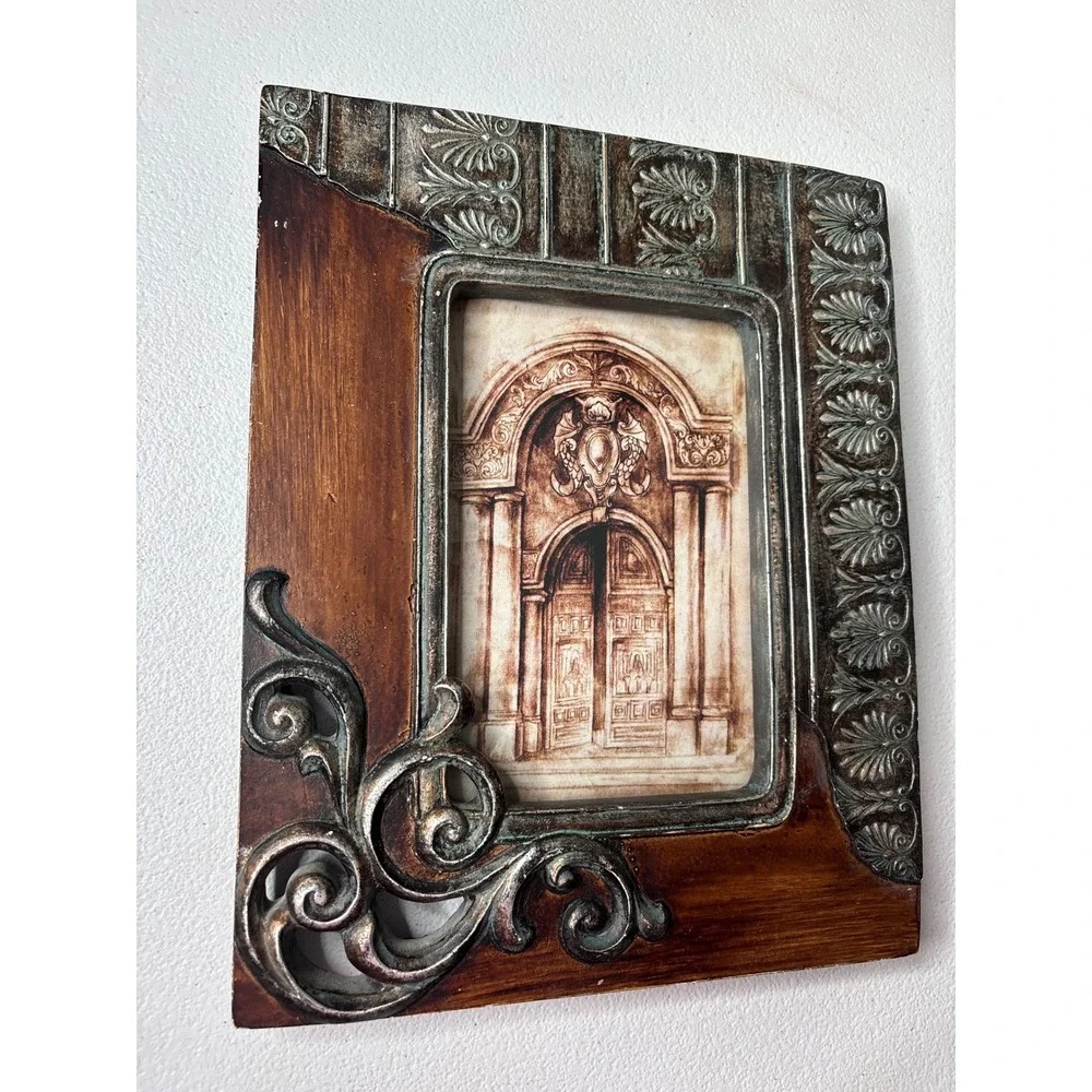 Ornate Heavy Picture Frame 4x6 Brown Silver Baroque Tabletop Scroll